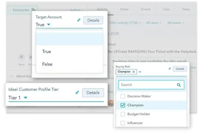 Screenshot of selecting target accounts in HubSpot's ABM platform